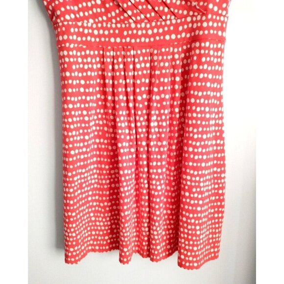 Lands' End Sleeveless V-Neck Dress Orange Red Polka Dot Stretch - 14/16 (L) - Picture 5 of 8